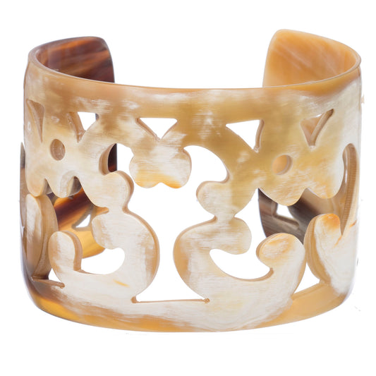 CTB107 Natural Horn Cuff, Carved Scroll Pattern