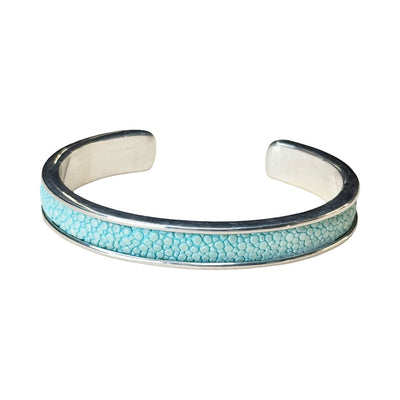 SLIM White Gold Cuff With Shagreen Inlay