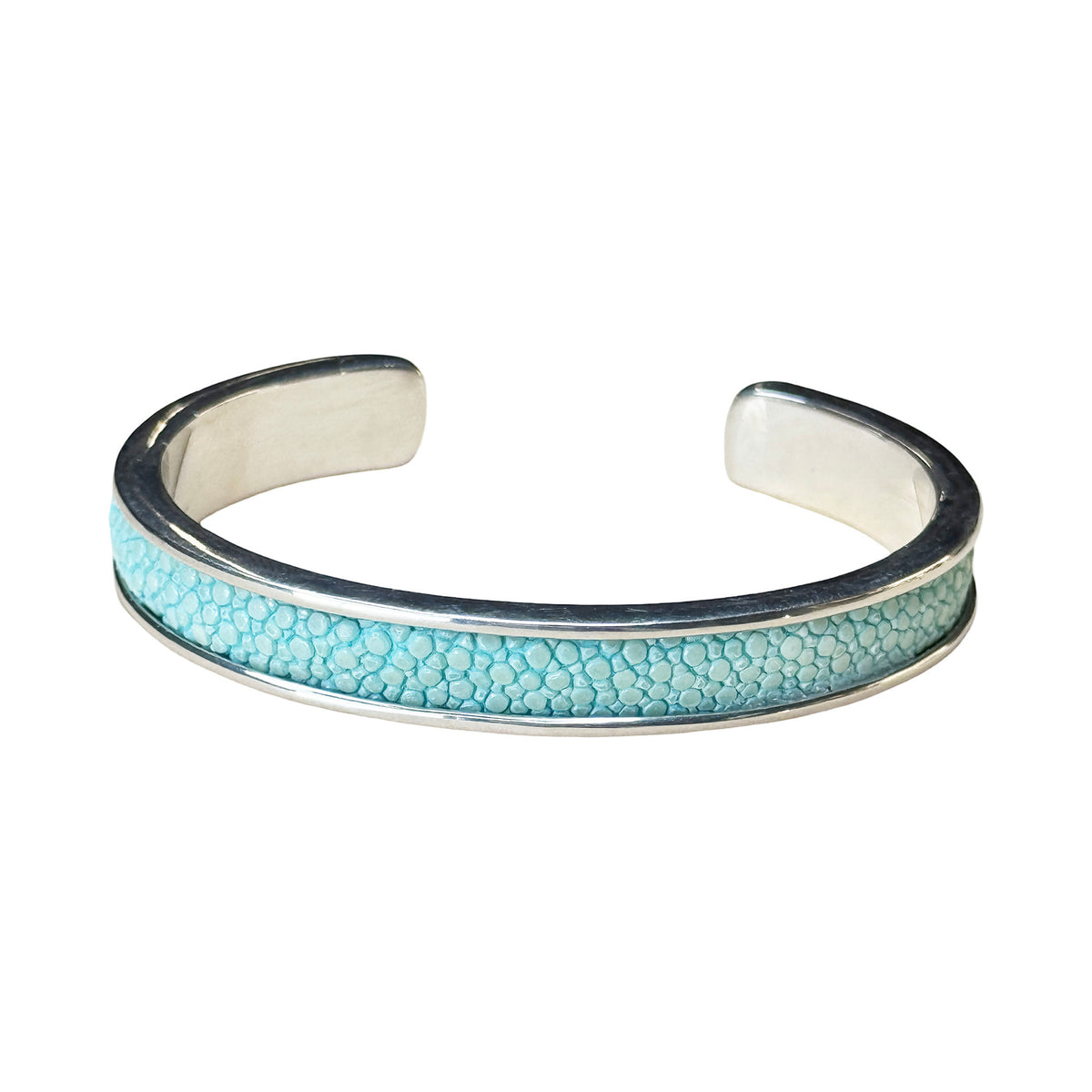 SLIM White Gold Cuff With Shagreen Inlay