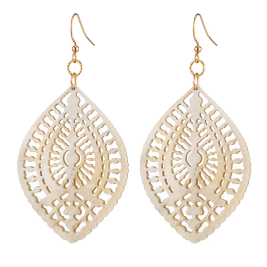 CTE74 Natural Horn Carved Drop Earring On Wire