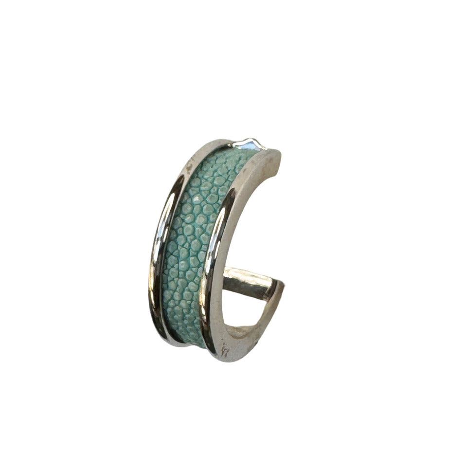 LUNA Wht Gold Earring Shagreen Inlay