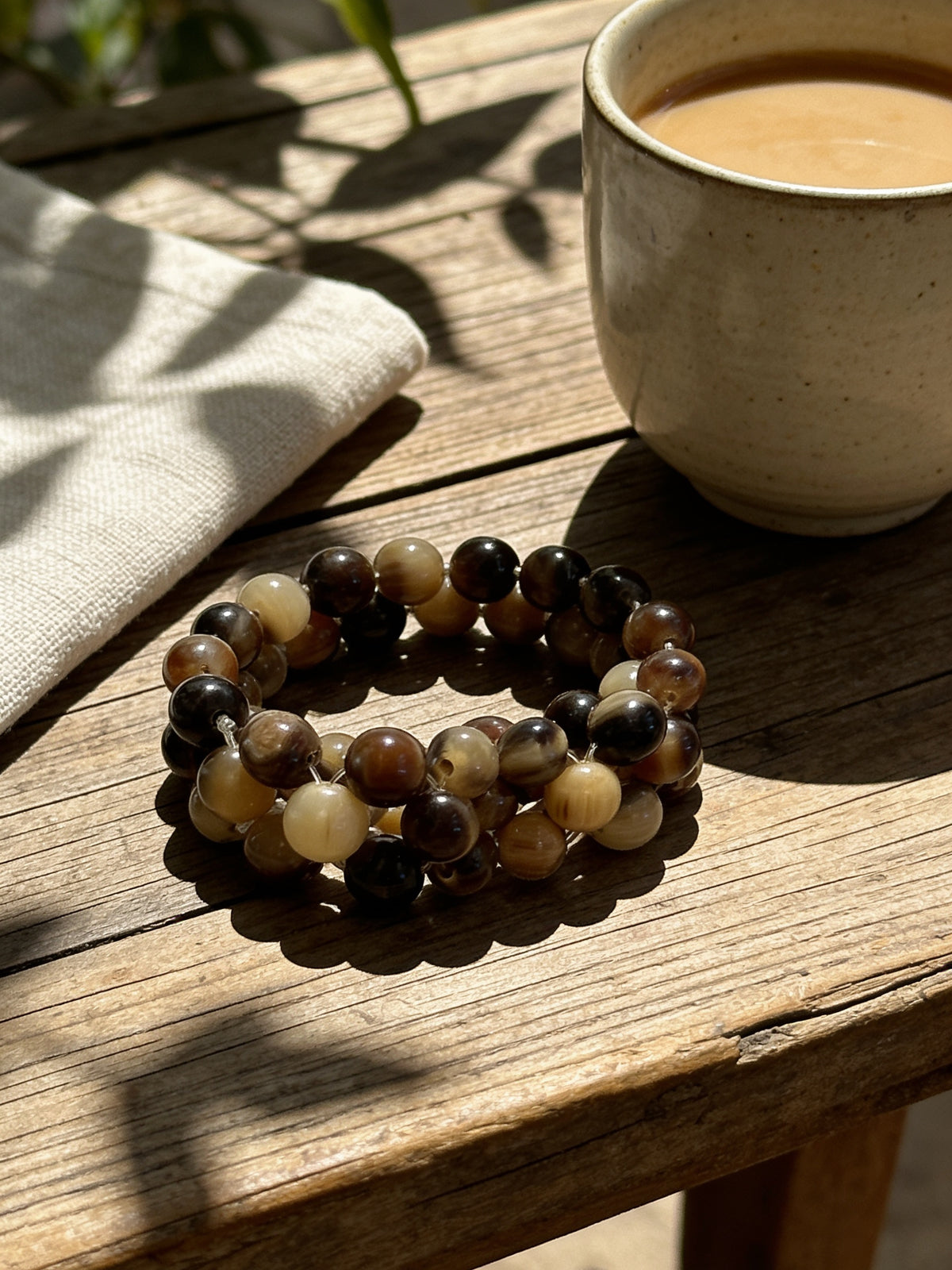 OSB7  Genuine Horn Bead Bracelet