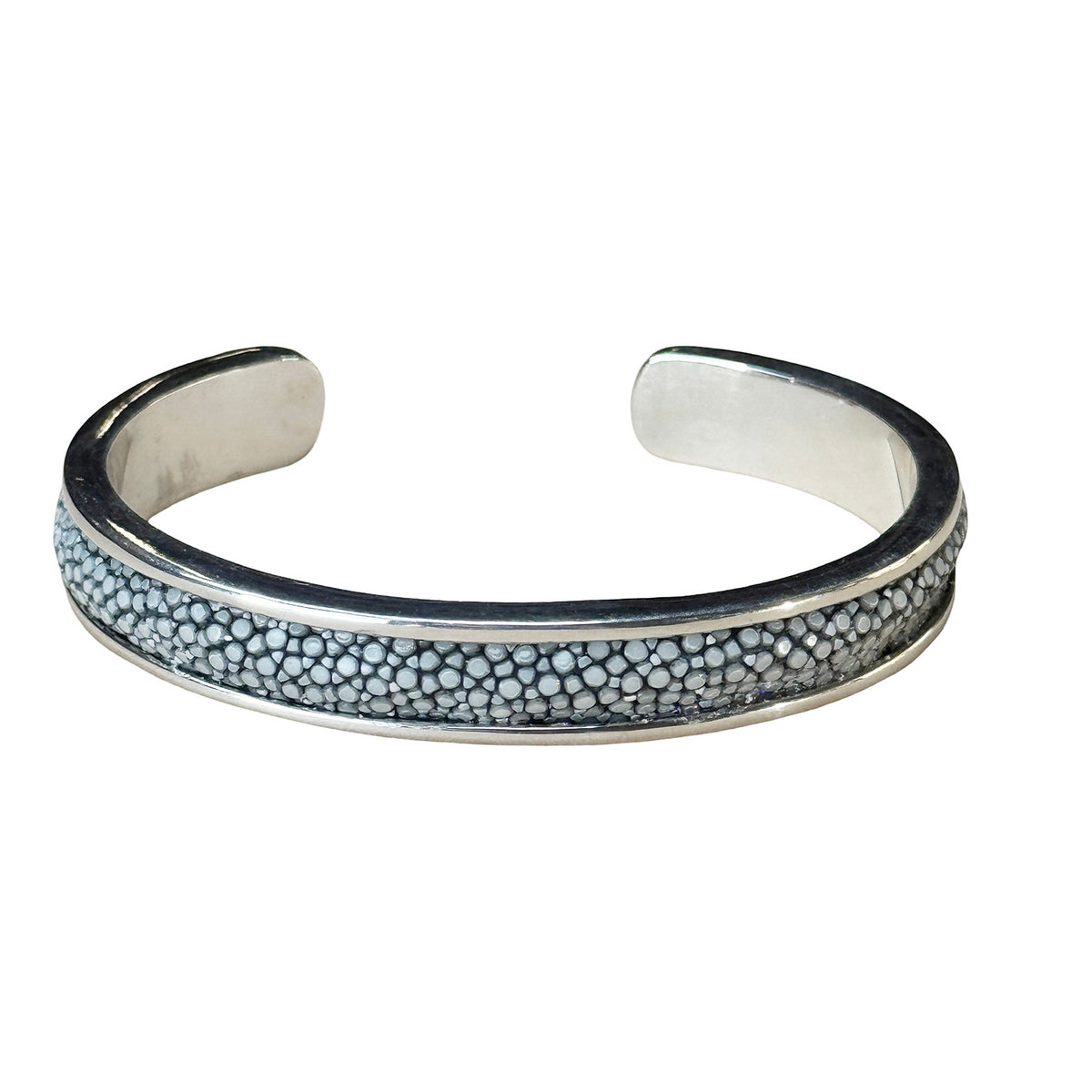 SLIM White Gold Cuff With Shagreen Inlay