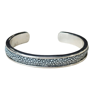 SLIM White Gold Cuff With Shagreen Inlay