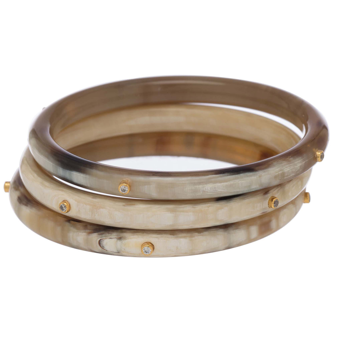 CTB074 Natural Horn Bangles with Crystals