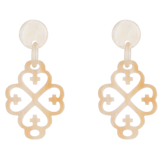 CTE50 Natural Geometric Carved Horn Earrings On Post