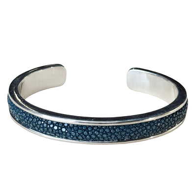 SLIM White Gold Cuff With Shagreen Inlay