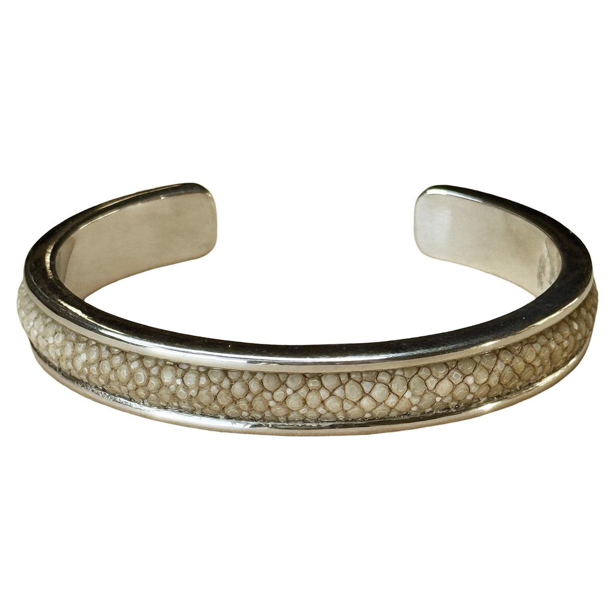 SLIM White Gold Cuff With Shagreen Inlay