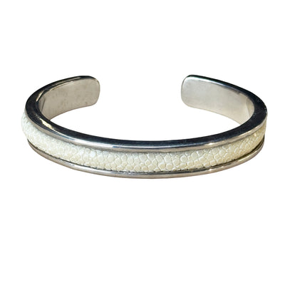 SLIM White Gold Cuff With Shagreen Inlay