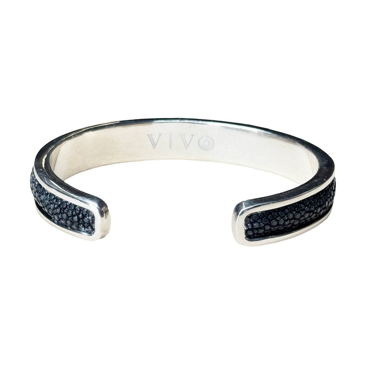 SLIM White Gold Cuff With Shagreen Inlay