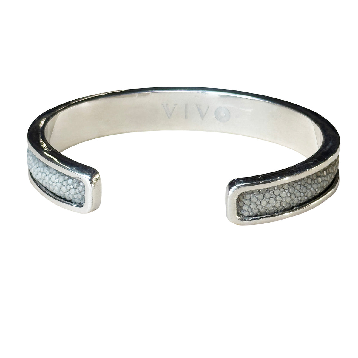 SLIM White Gold Cuff With Shagreen Inlay