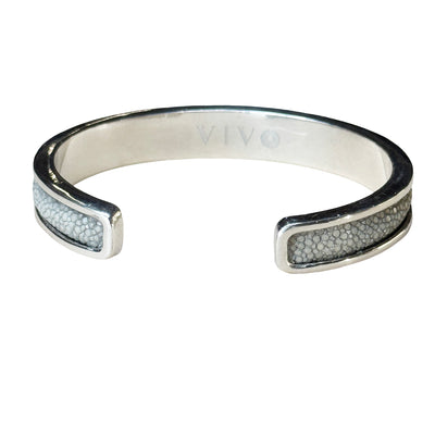 SLIM White Gold Cuff With Shagreen Inlay