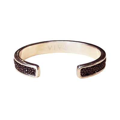 SLIM White Gold Cuff With Shagreen Inlay