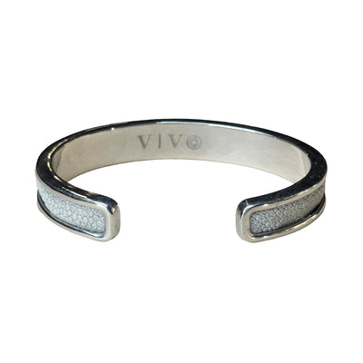 SLIM White Gold Cuff With Shagreen Inlay