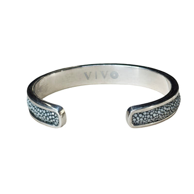SLIM White Gold Cuff With Shagreen Inlay