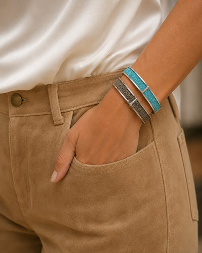 BREE Silver Shagreen Inlay Cuff