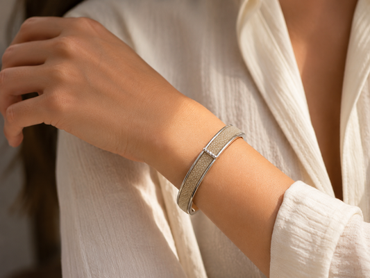 BREE Silver Shagreen Inlay Cuff