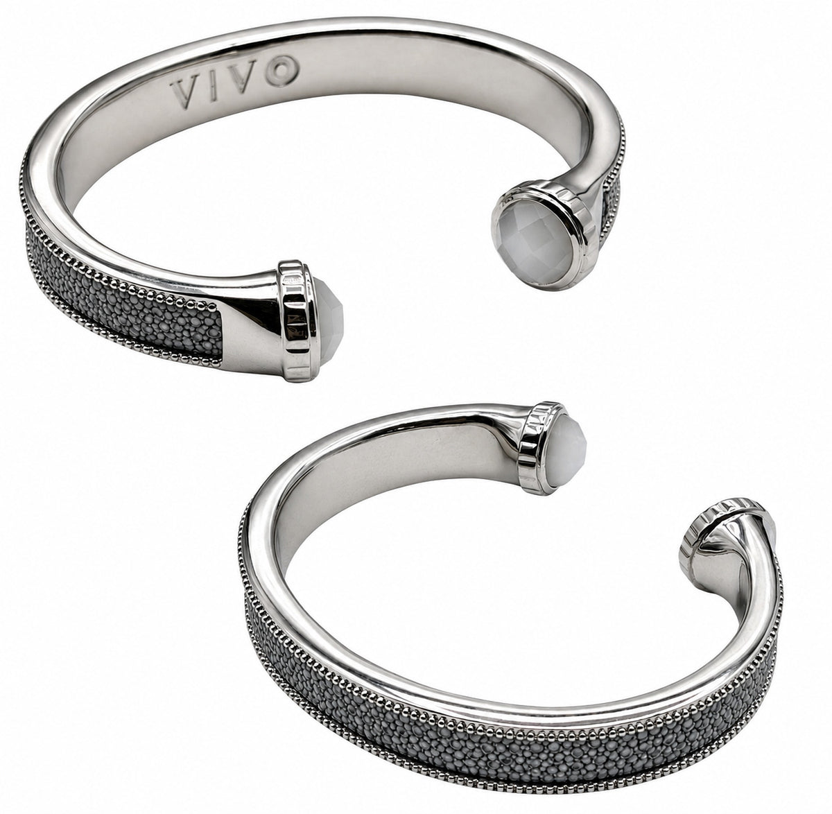ARIEL Silver And Moonstone Shagreen Cuff