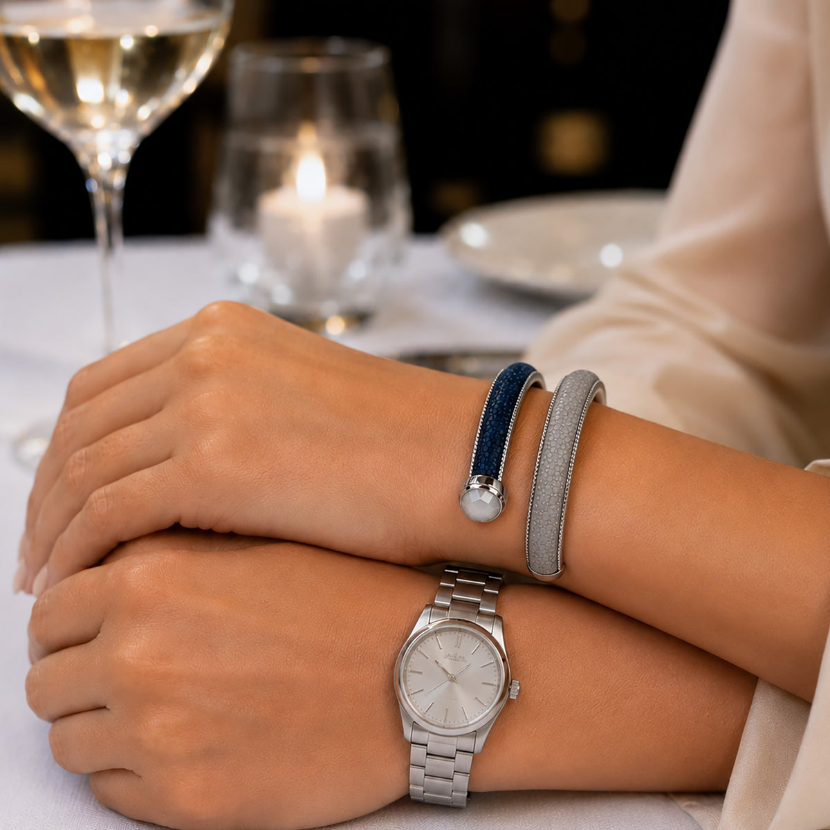 ARIEL Silver And Moonstone Shagreen Cuff