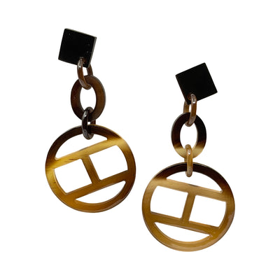 OSE18 Dark Circle Carved Horn Earrings on Post