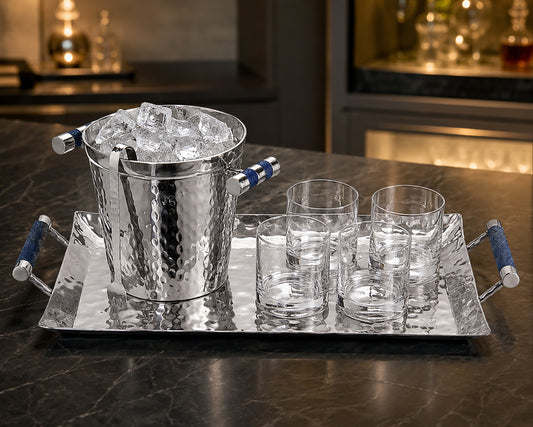 Hand Forged SS Ice Bucket Shagreen Inlay