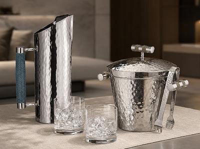 Forged SS Ice Bucket Top Shagreen Inlay