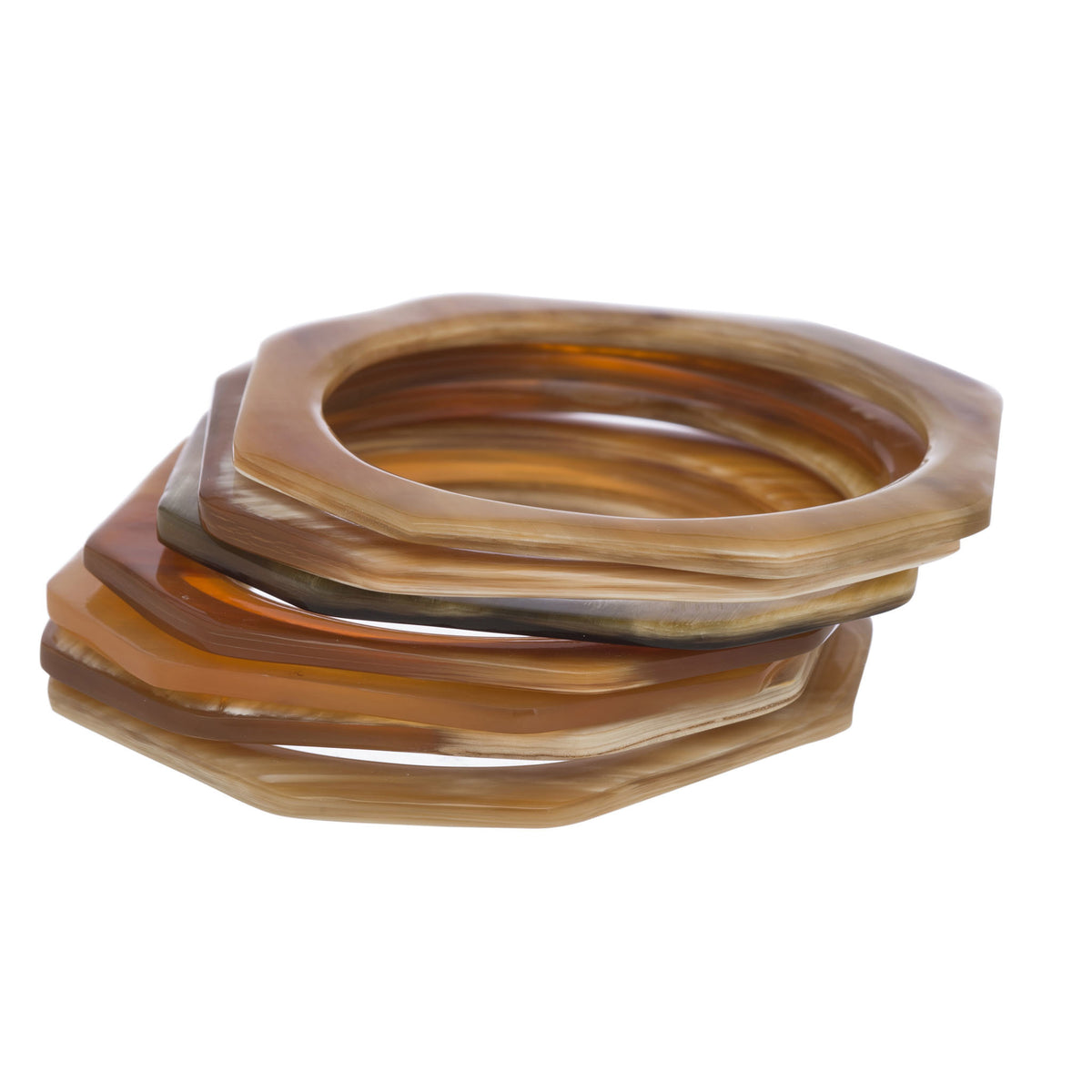CTB071 Faceted Edge Natural Horn Bangle Set
