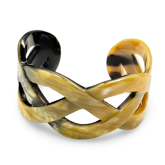 OSB06 Natural horn carved twist pattern cuff