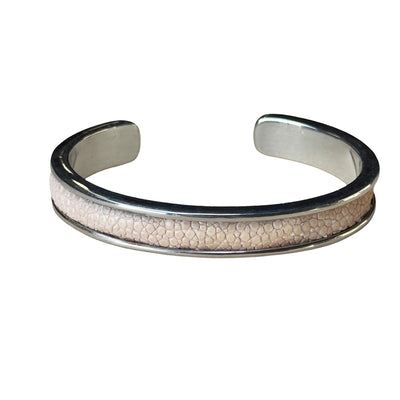 SLIM White Gold Cuff With Shagreen Inlay