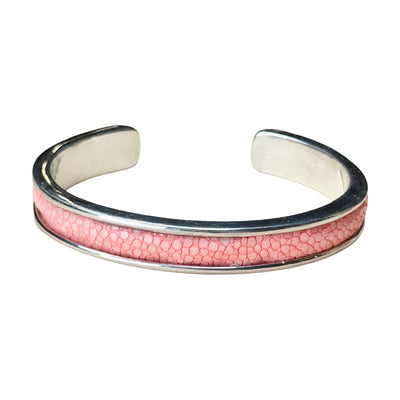 SLIM White Gold Cuff With Shagreen Inlay