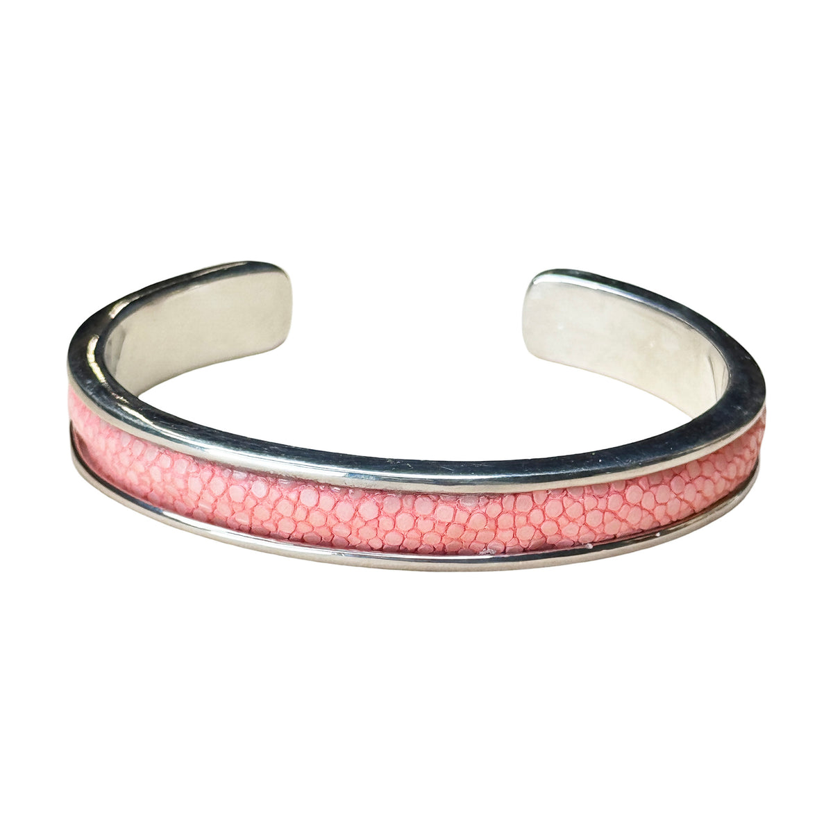 SLIM White Gold Cuff With Shagreen Inlay