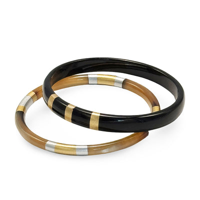 OSB01 Pair of horn bangles gld. silv. leaf accents