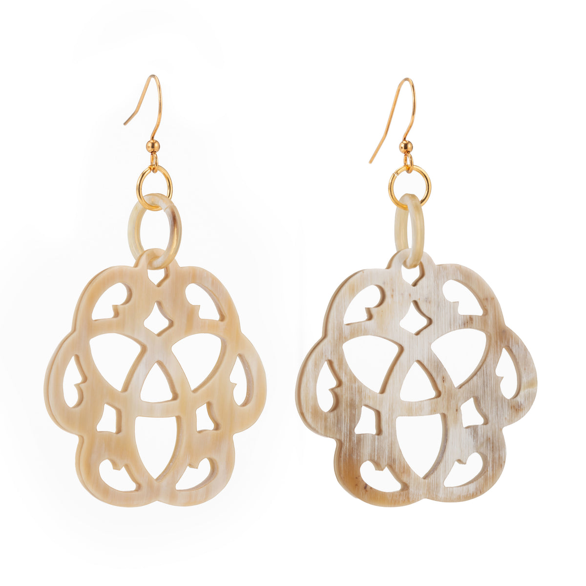 CTE83 Carved Natural Horn Drop Earring On Wire