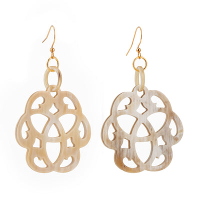 CTE83 Carved Natural Horn Drop Earring On Wire