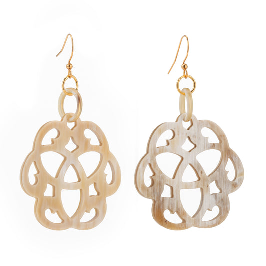 CTE83 Carved Natural Horn Drop Earring On Wire