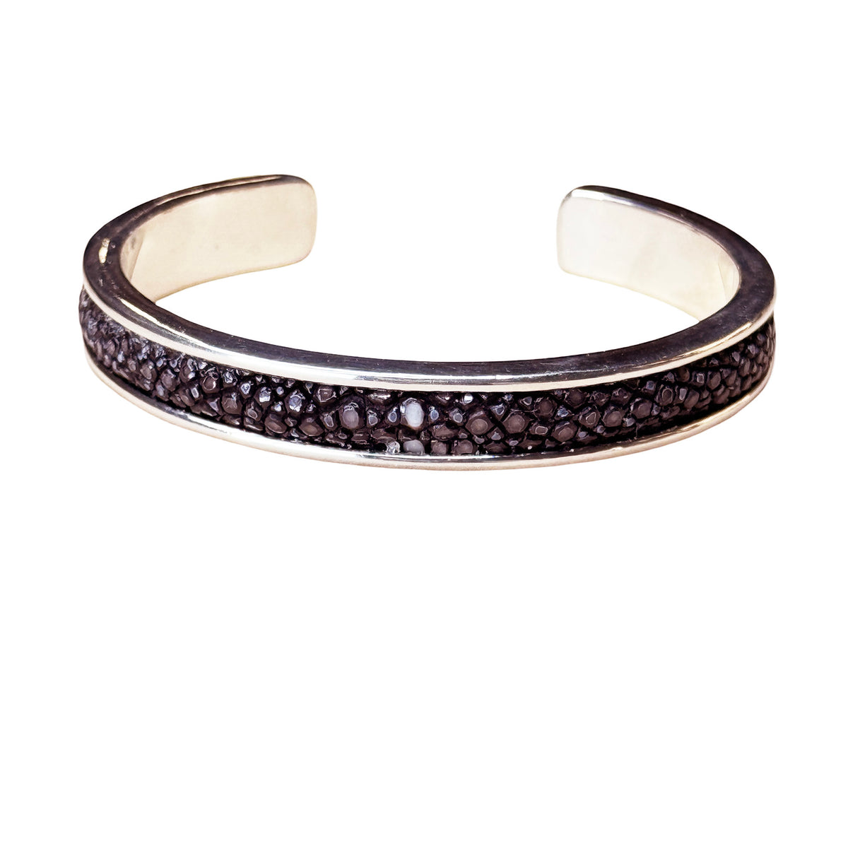 SLIM White Gold Cuff With Shagreen Inlay