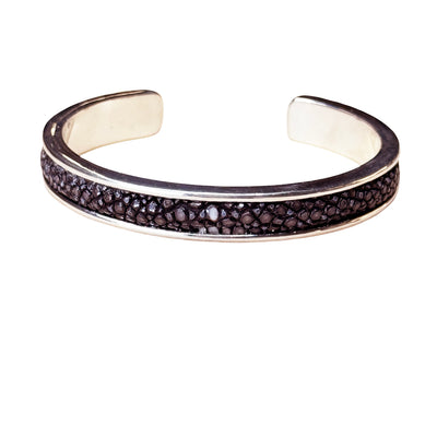 SLIM White Gold Cuff With Shagreen Inlay