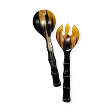 OSH01 Natural horn salad servers shaped handles