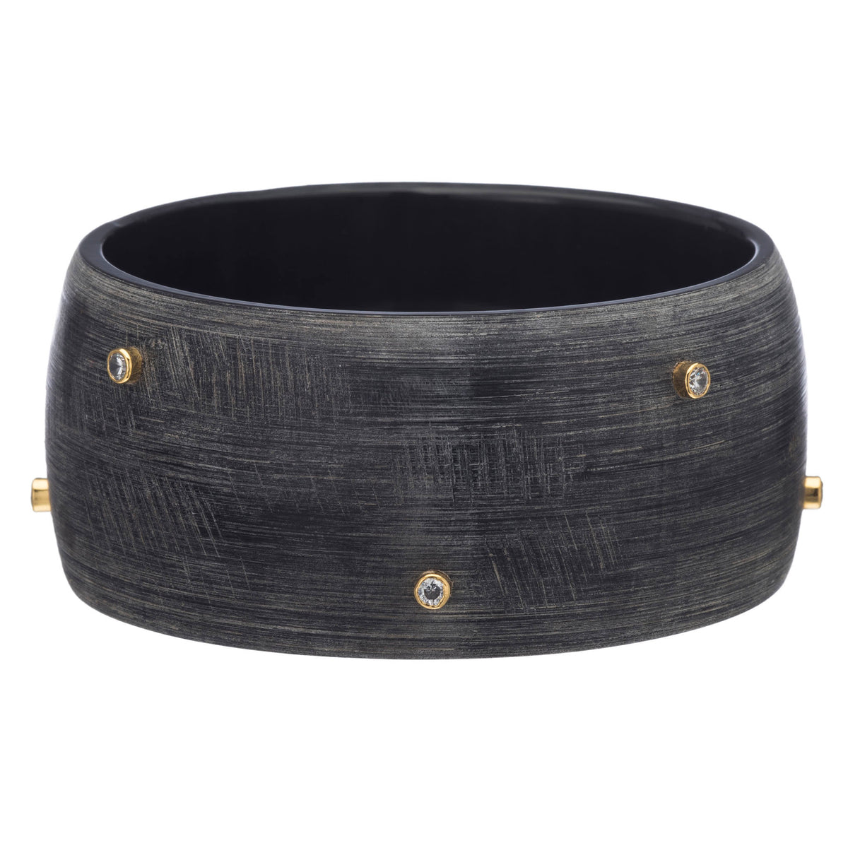 CTB143 Matt Black Horn Bangle With Scatted Crystals