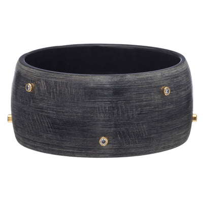CTB143 Matt Black Horn Bangle With Scatted Crystals