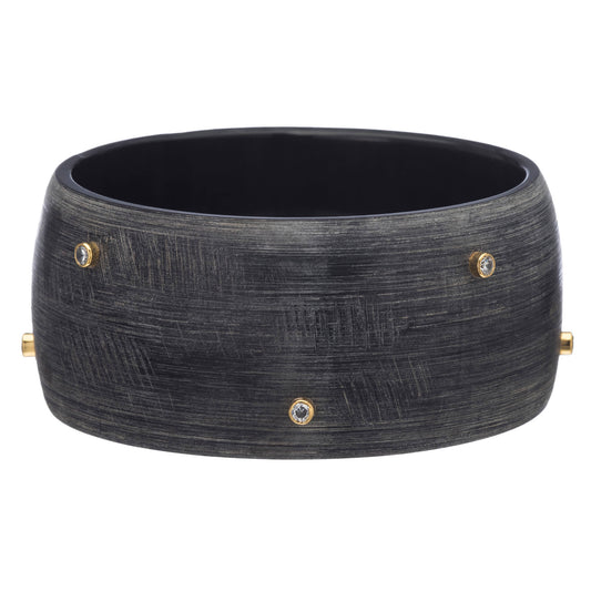 CTB143 Matt Black Horn Bangle With Scatted Crystals