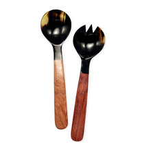 OSH02 Natural horn salad servers rosewood handles