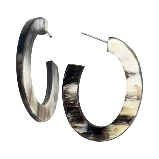 OSE14 Dark natural horn open oval earring on post