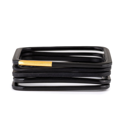 CTB184 Black Sqaure Horn Bangles With Lacquer