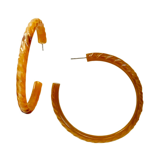 OSE09  Mixed dark horn twist open hoop on post