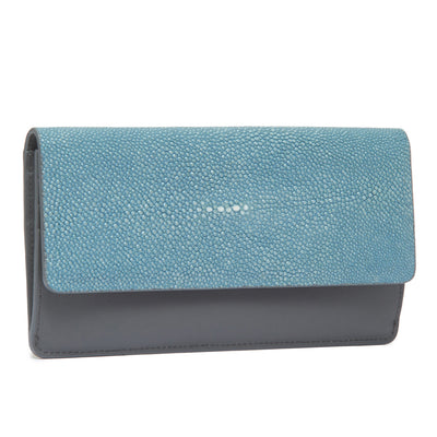 Maya Shagreen Fold Front Wallet Zip Back