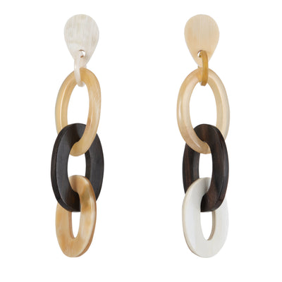 CTE62 Natural Horn And Ebony Drop  Earring On Post