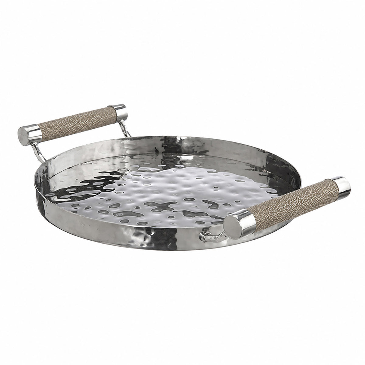 12  Hand-Forged SS Round Tray Shagreen