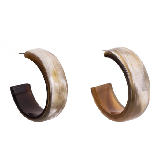 CTE34 Natural Horn Wide Hoop On Post