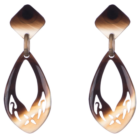 CTE54 Honey Horn Oval Drop Earring On Post
